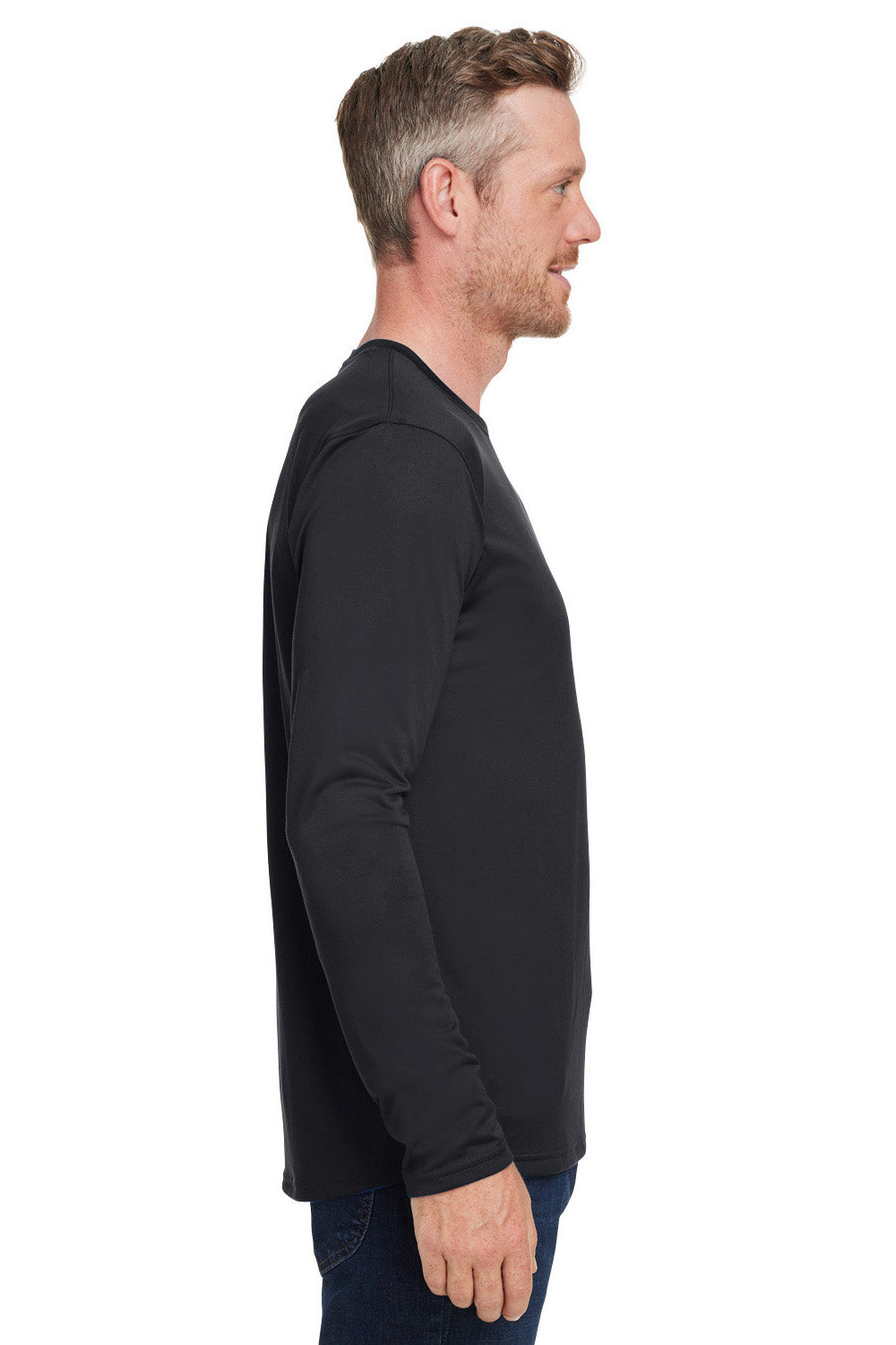 Under Armour 1376843 Mens Team Tech Moisture Wicking Long Sleeve Crewneck T-Shirt Black Model Side