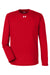 Under Armour 1376843 Mens Team Tech Moisture Wicking Long Sleeve Crewneck T-Shirt Red Flat Front