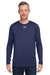 Under Armour 1376843 Mens Team Tech Moisture Wicking Long Sleeve Crewneck T-Shirt Midnight Navy Blue Model Front