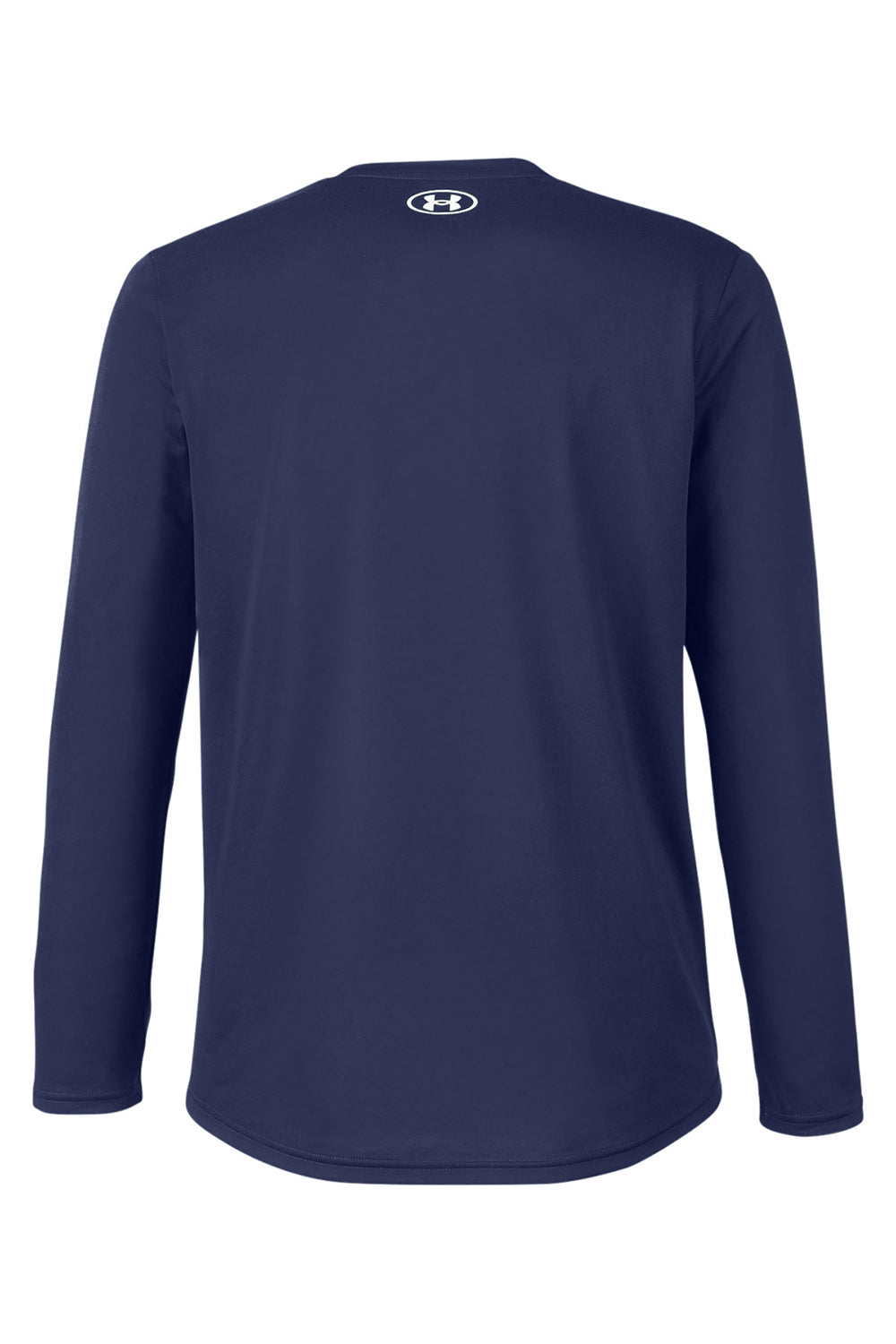 Under Armour 1376843 Mens Team Tech Moisture Wicking Long Sleeve Crewneck T-Shirt Midnight Navy Blue Flat Back