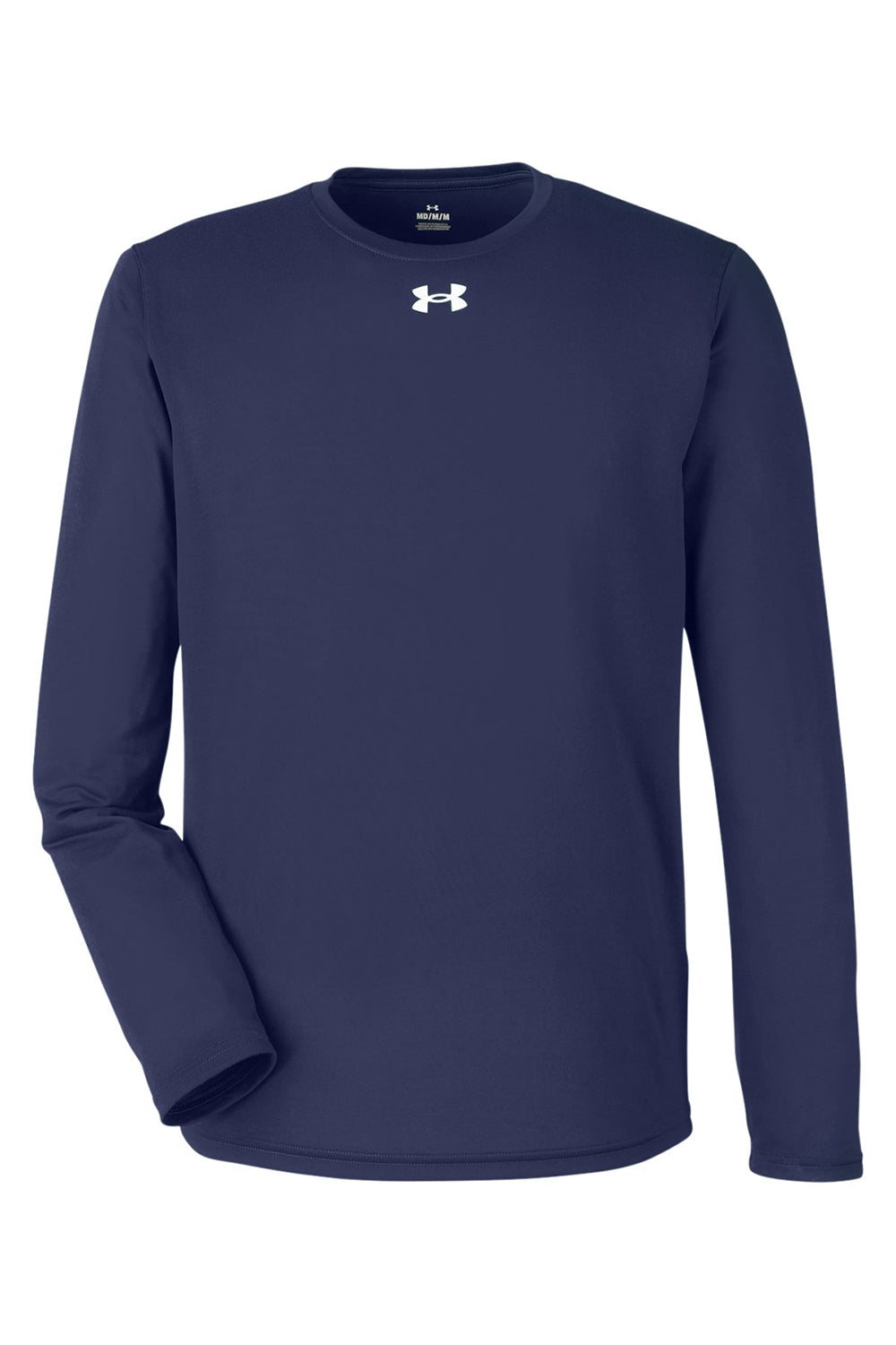 Under Armour 1376843 Mens Team Tech Moisture Wicking Long Sleeve Crewneck T-Shirt Midnight Navy Blue Flat Front