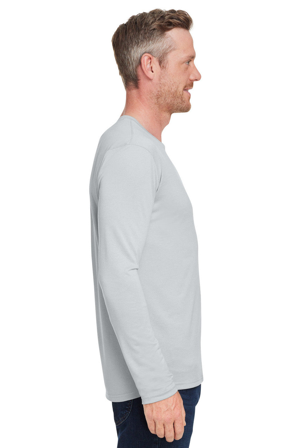 Under Armour 1376843 Mens Team Tech Moisture Wicking Long Sleeve Crewneck T-Shirt Mod Grey Model Side