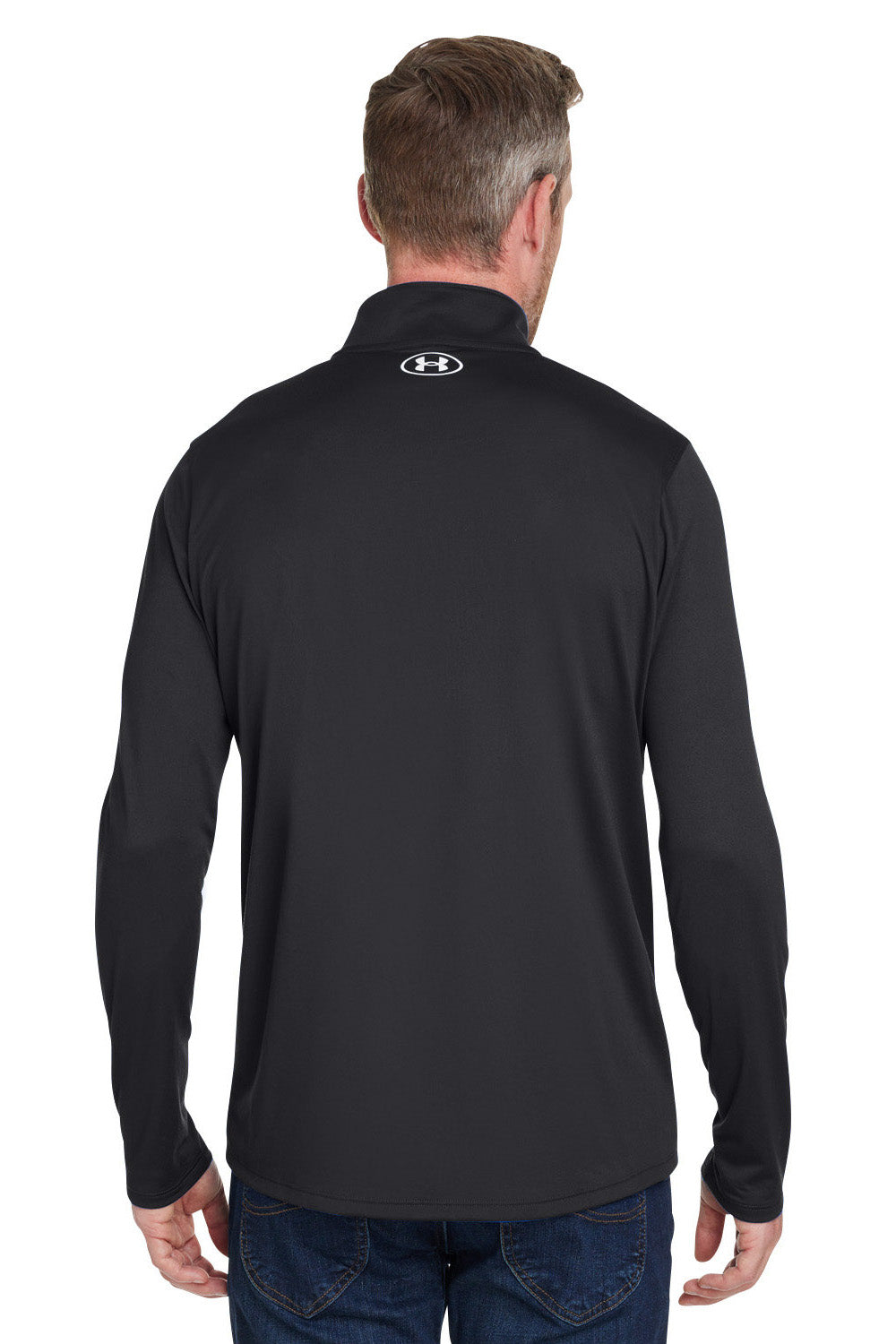 Under Armour 1376844 Mens Team Tech Moisture Wicking 1/4 Zip Sweatshirt Black Model Back