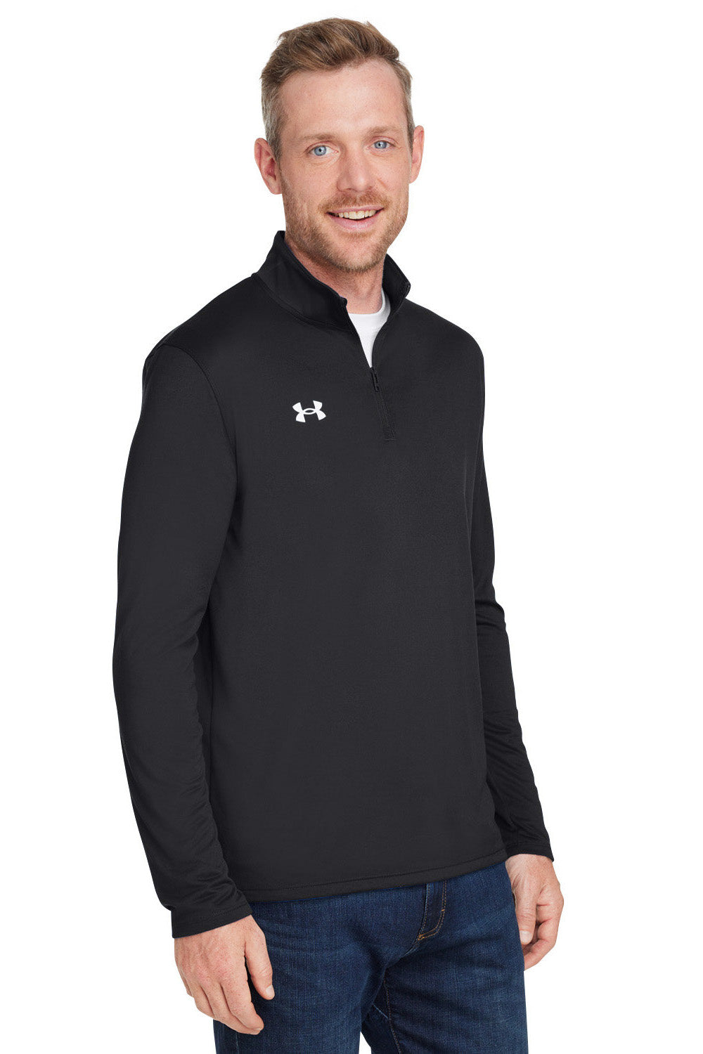 Under Armour 1376844 Mens Team Tech Moisture Wicking 1/4 Zip Sweatshirt Black Model 3Q