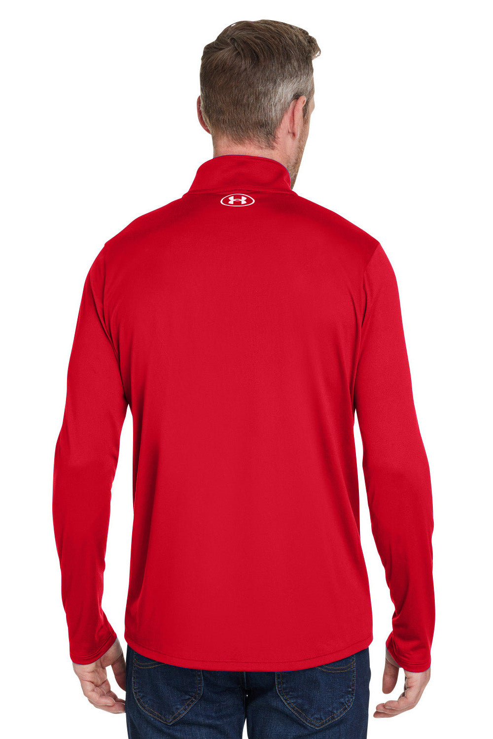 Under Armour 1376844 Mens Team Tech Moisture Wicking 1/4 Zip Sweatshirt Red Model Back