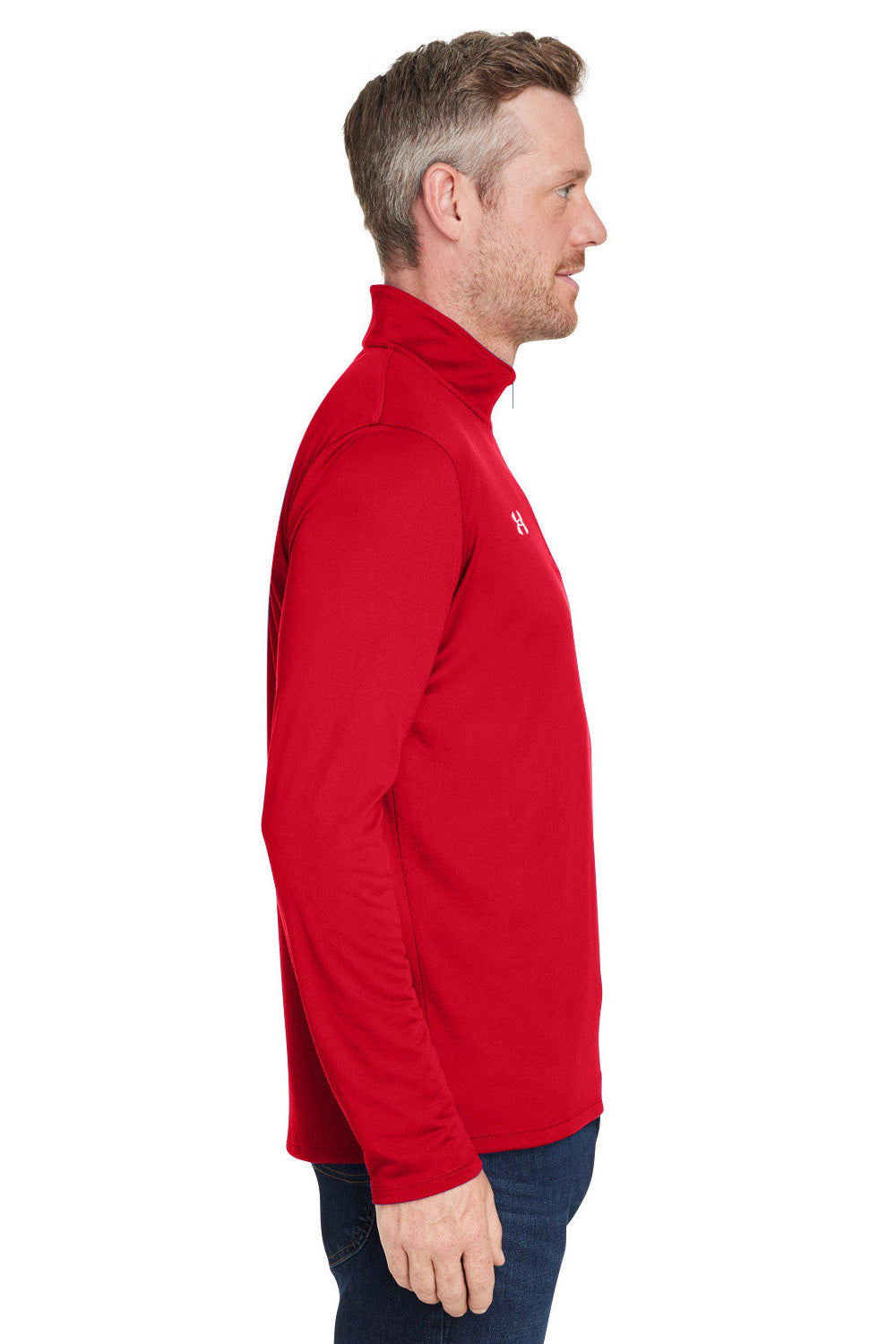 Under Armour 1376844 Mens Team Tech Moisture Wicking 1/4 Zip Sweatshirt Red Model Side