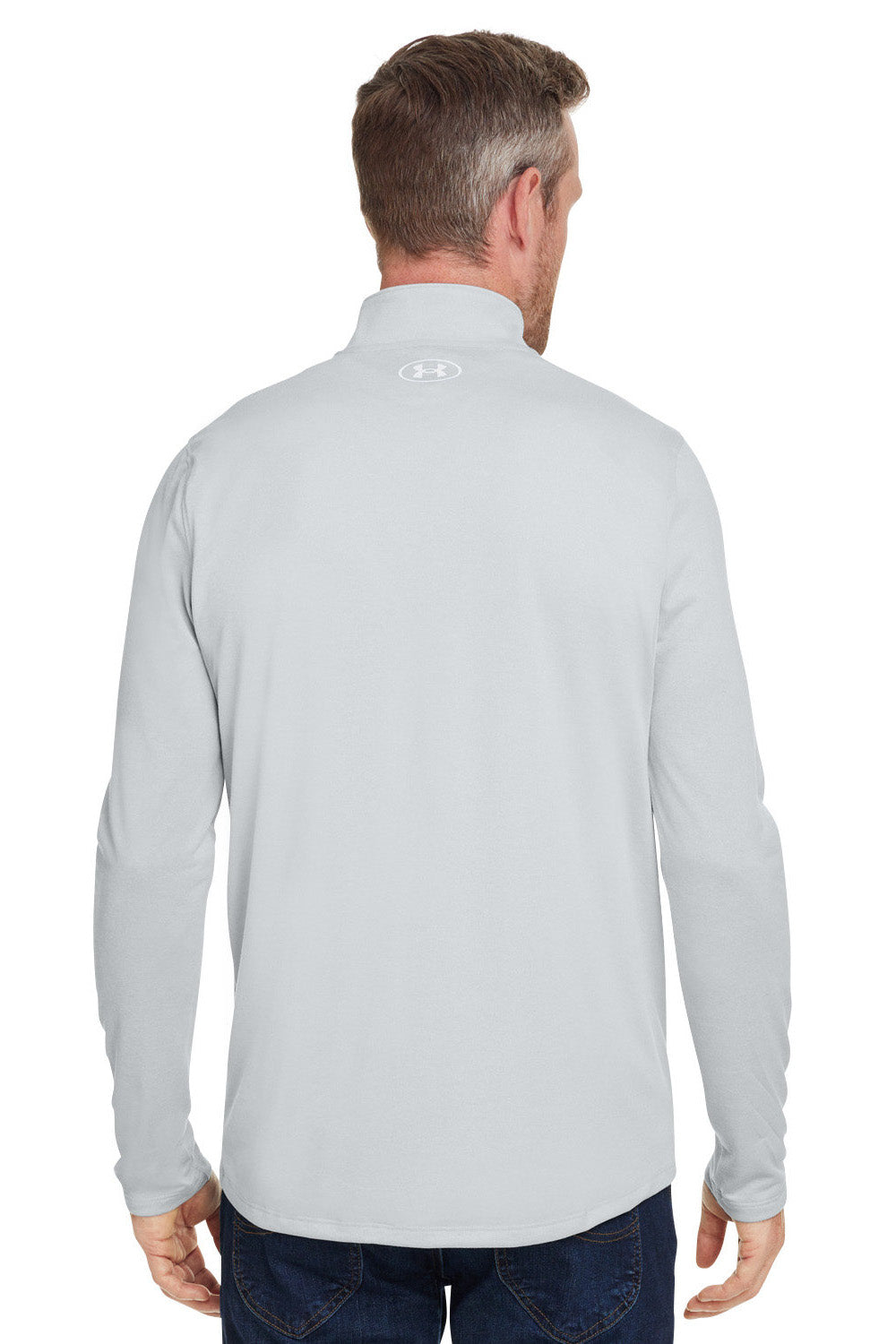 Under Armour 1376844 Mens Team Tech Moisture Wicking 1/4 Zip Sweatshirt Mod Grey Model Back