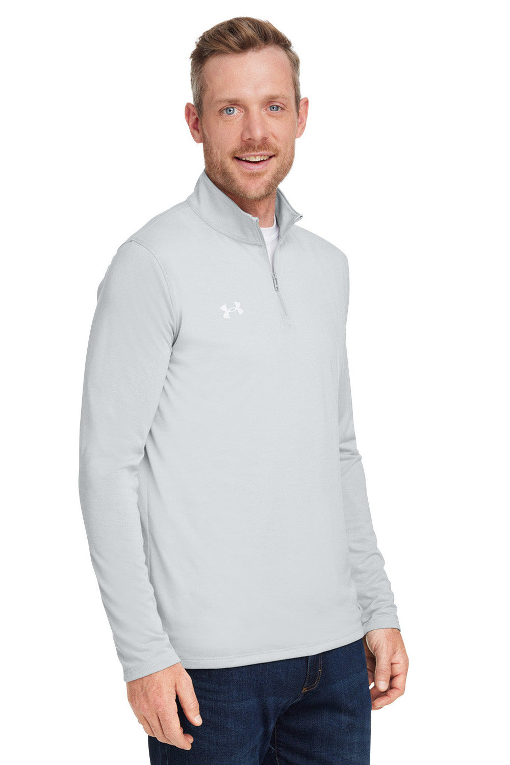 Under Armour 1376844 Mens Team Tech Moisture Wicking 1/4 Zip Sweatshirt Mod Grey Model 3Q
