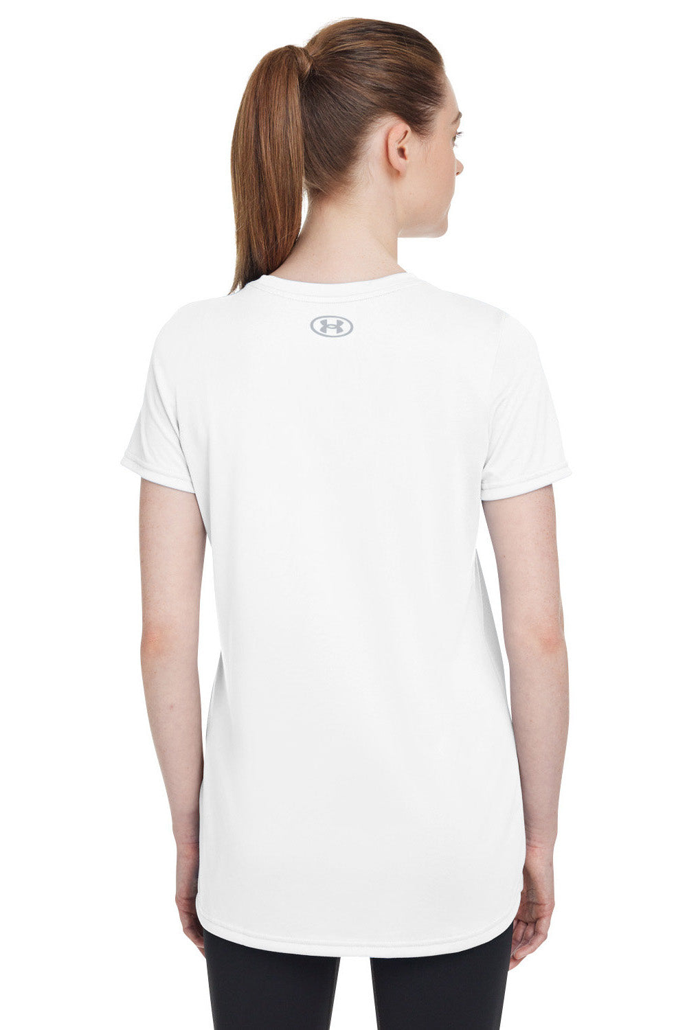 Under Armour 1376847 Womens Team Tech Moisture Wicking Short Sleeve Crewneck T-Shirt White Model Back