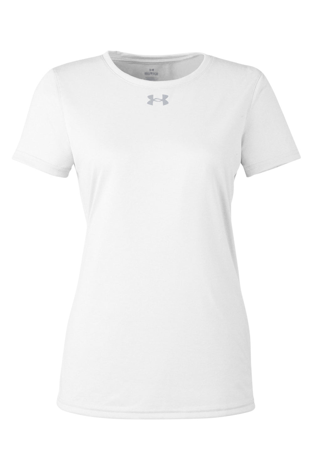 Under Armour 1376847 Womens Team Tech Moisture Wicking Short Sleeve Crewneck T-Shirt White Flat Front