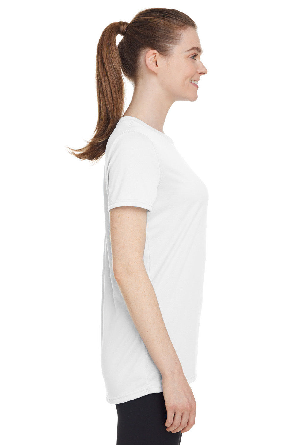 Under Armour 1376847 Womens Team Tech Moisture Wicking Short Sleeve Crewneck T-Shirt White Model Side