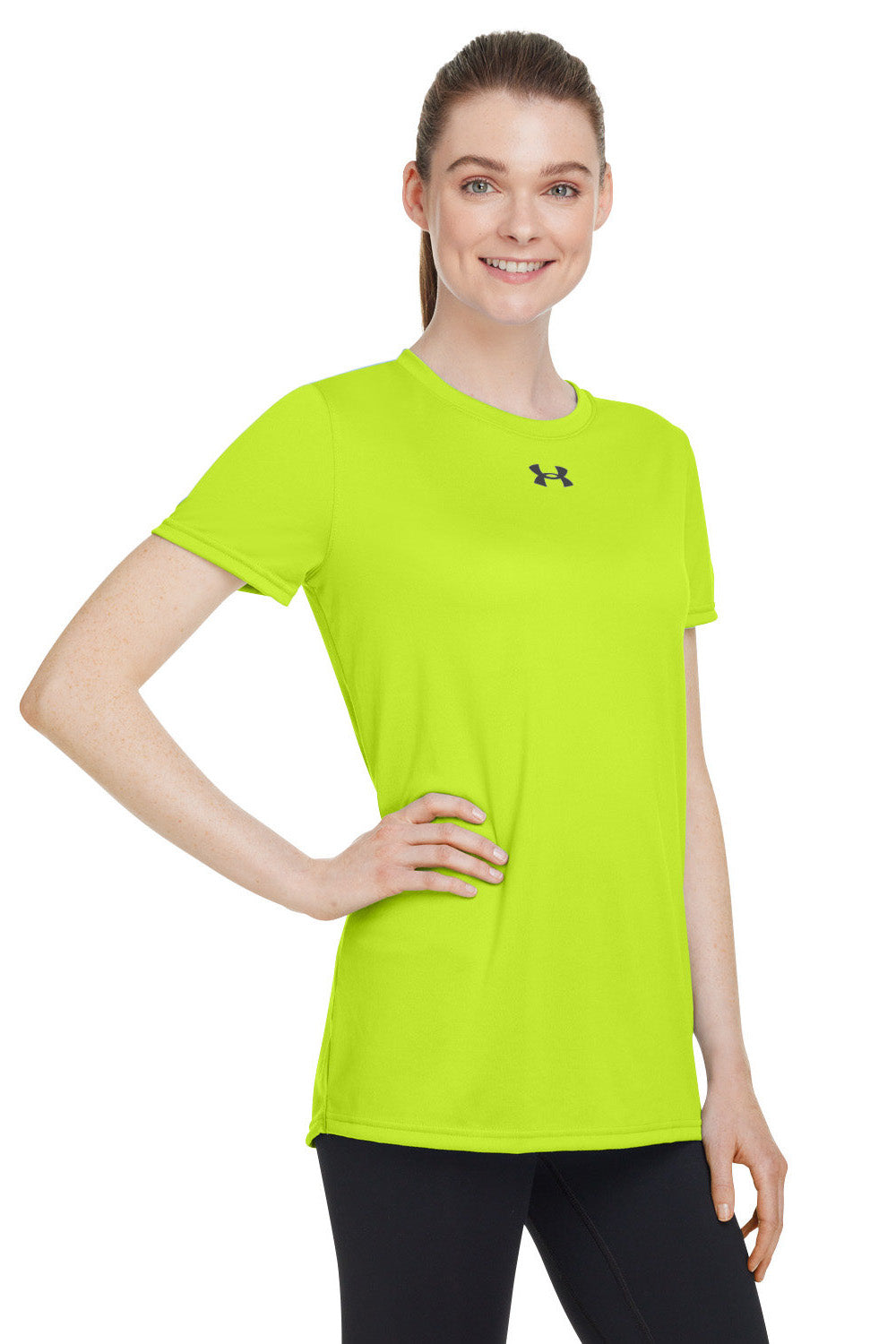 Under Armour 1376847 Womens Team Tech Moisture Wicking Short Sleeve Crewneck T-Shirt Hi Vis Yellow Model 3Q