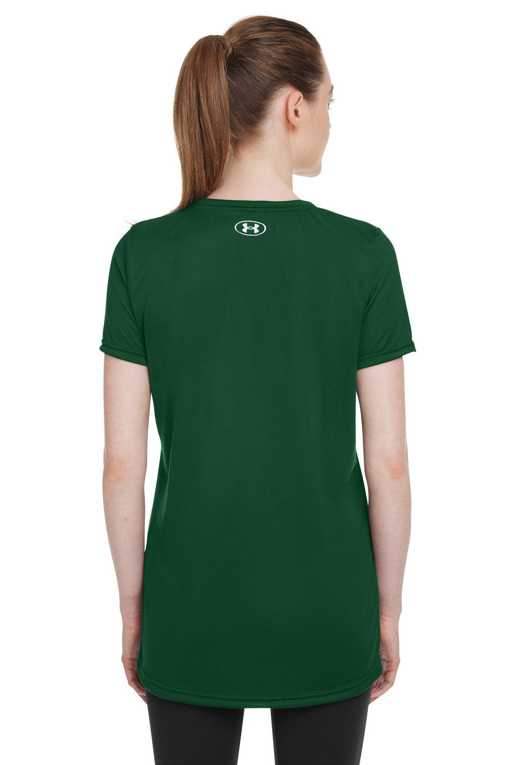 Under Armour 1376847 Womens Team Tech Moisture Wicking Short Sleeve Crewneck T-Shirt Forest Green Model Back