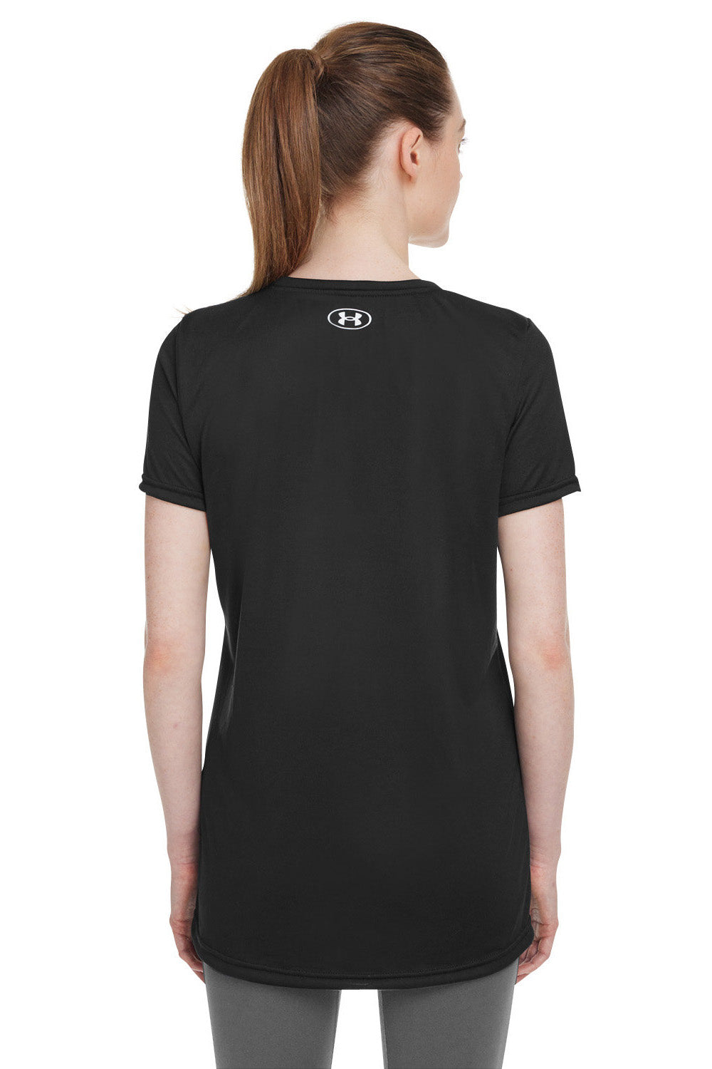 Under Armour 1376847 Womens Team Tech Moisture Wicking Short Sleeve Crewneck T-Shirt Black Model Back
