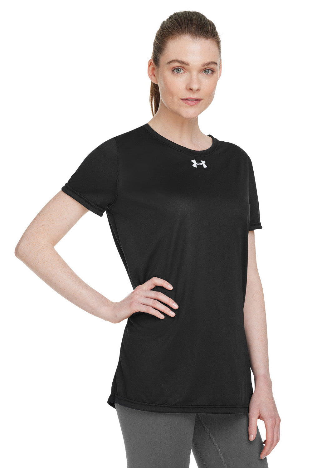 Under Armour 1376847 Womens Team Tech Moisture Wicking Short Sleeve Crewneck T-Shirt Black Model 3Q