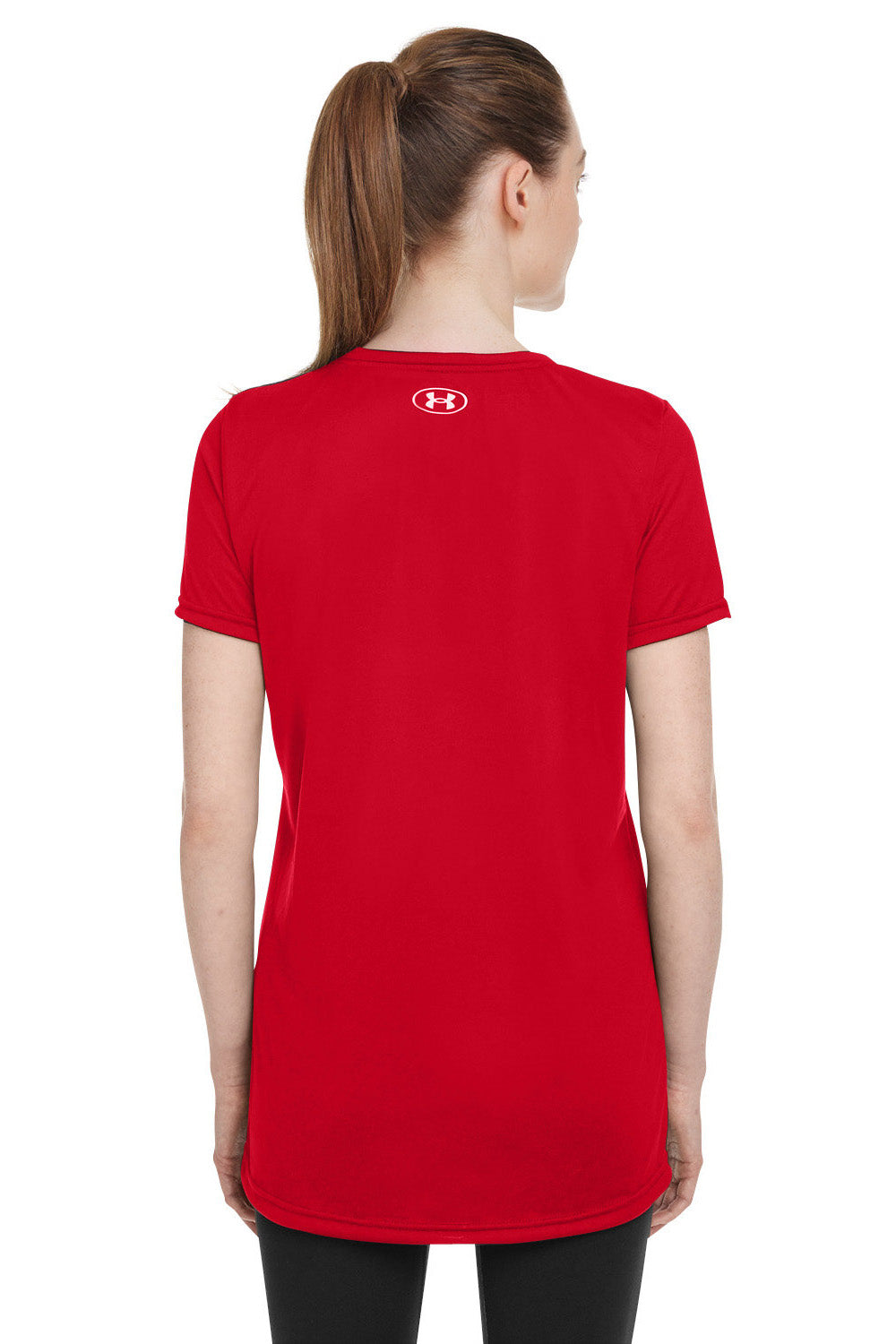 Under Armour 1376847 Womens Team Tech Moisture Wicking Short Sleeve Crewneck T-Shirt Red Model Back