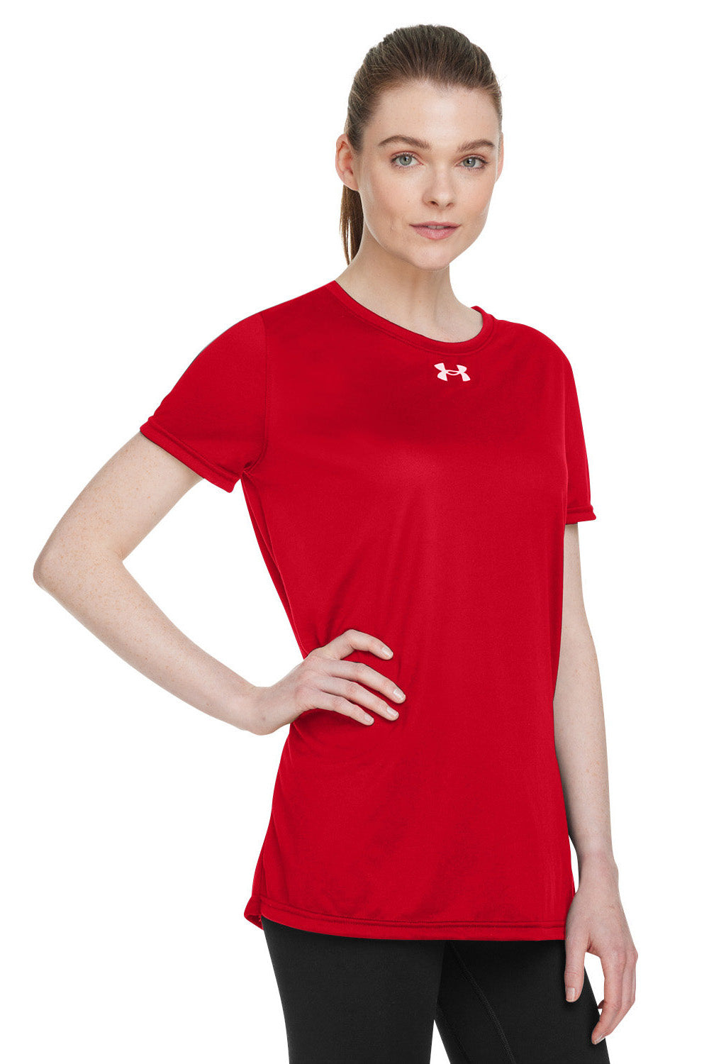 Under Armour 1376847 Womens Team Tech Moisture Wicking Short Sleeve Crewneck T-Shirt Red Model 3Q
