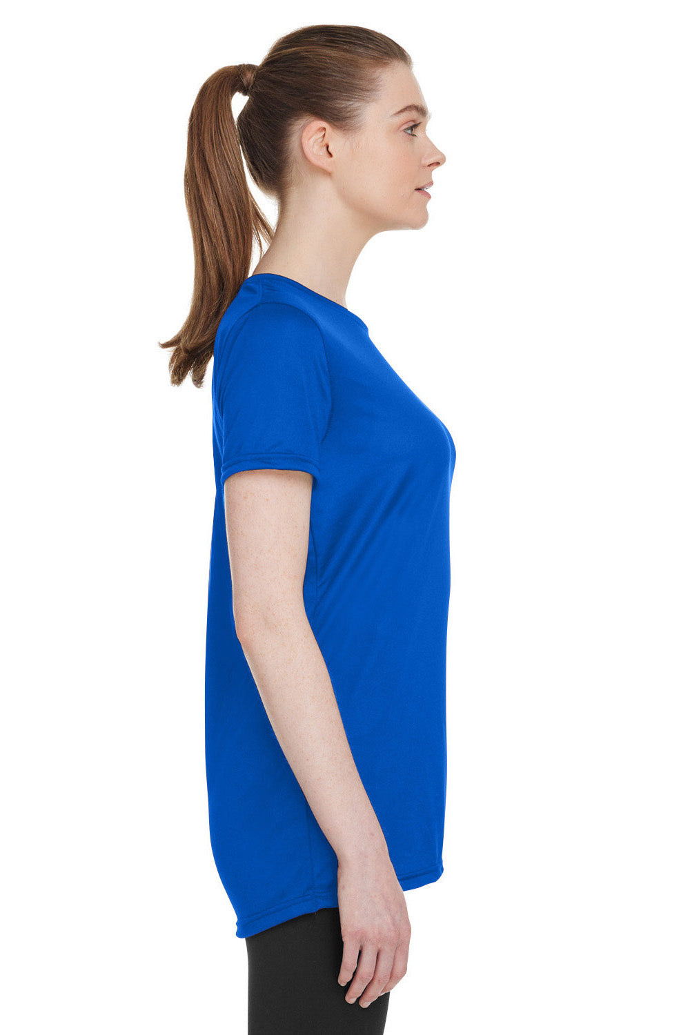 Under Armour 1376847 Womens Team Tech Moisture Wicking Short Sleeve Crewneck T-Shirt Royal Blue Model Side