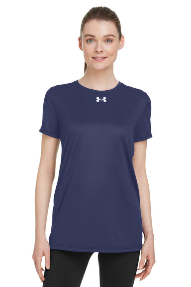 Under Armour 1376847 Womens Team Tech Moisture Wicking Short Sleeve Crewneck T-Shirt Midnight Navy Blue Model Front