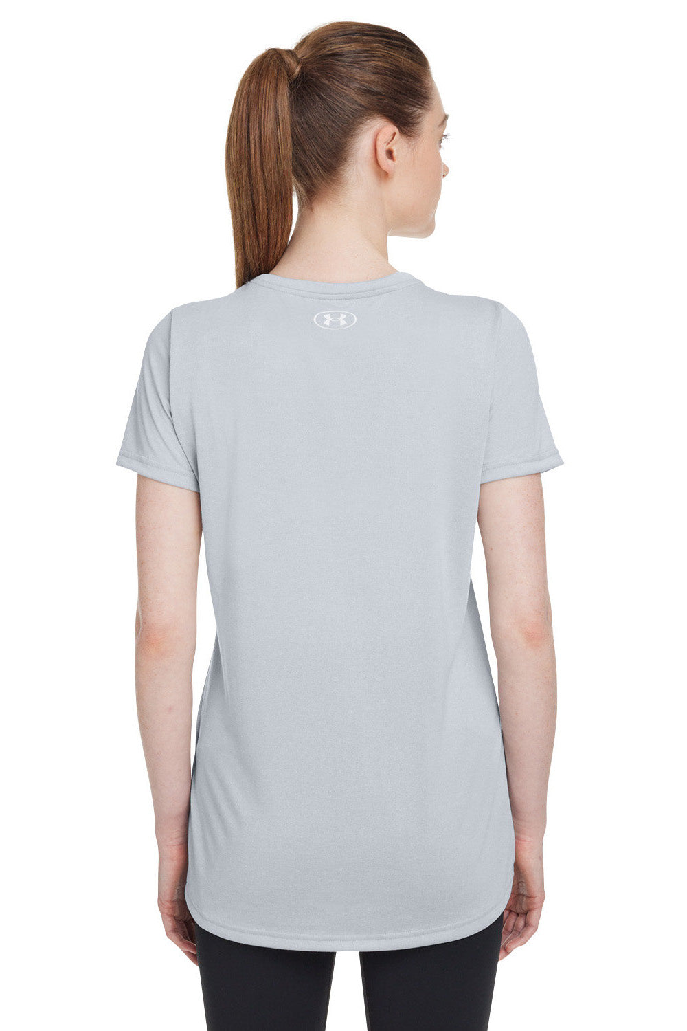 Under Armour 1376847 Womens Team Tech Moisture Wicking Short Sleeve Crewneck T-Shirt Heather Light Mod Grey Model Back