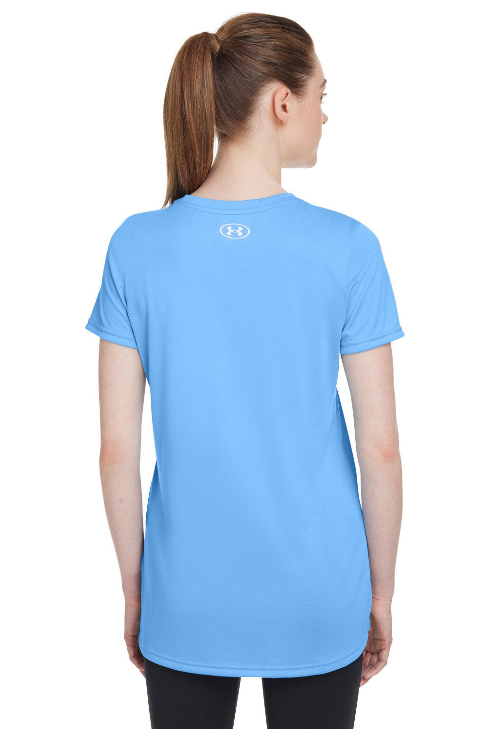 Under Armour 1376847 Womens Team Tech Moisture Wicking Short Sleeve Crewneck T-Shirt Carolina Blue Model Back