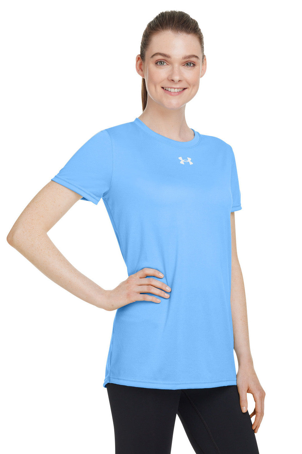 Under Armour 1376847 Womens Team Tech Moisture Wicking Short Sleeve Crewneck T-Shirt Carolina Blue Model 3Q