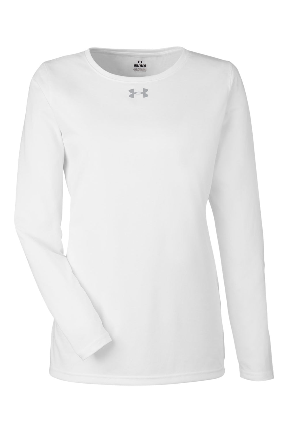 Under Armour 1376852 Womens Team Tech Moisture Wicking Long Sleeve Crewneck T-Shirt White Flat Front