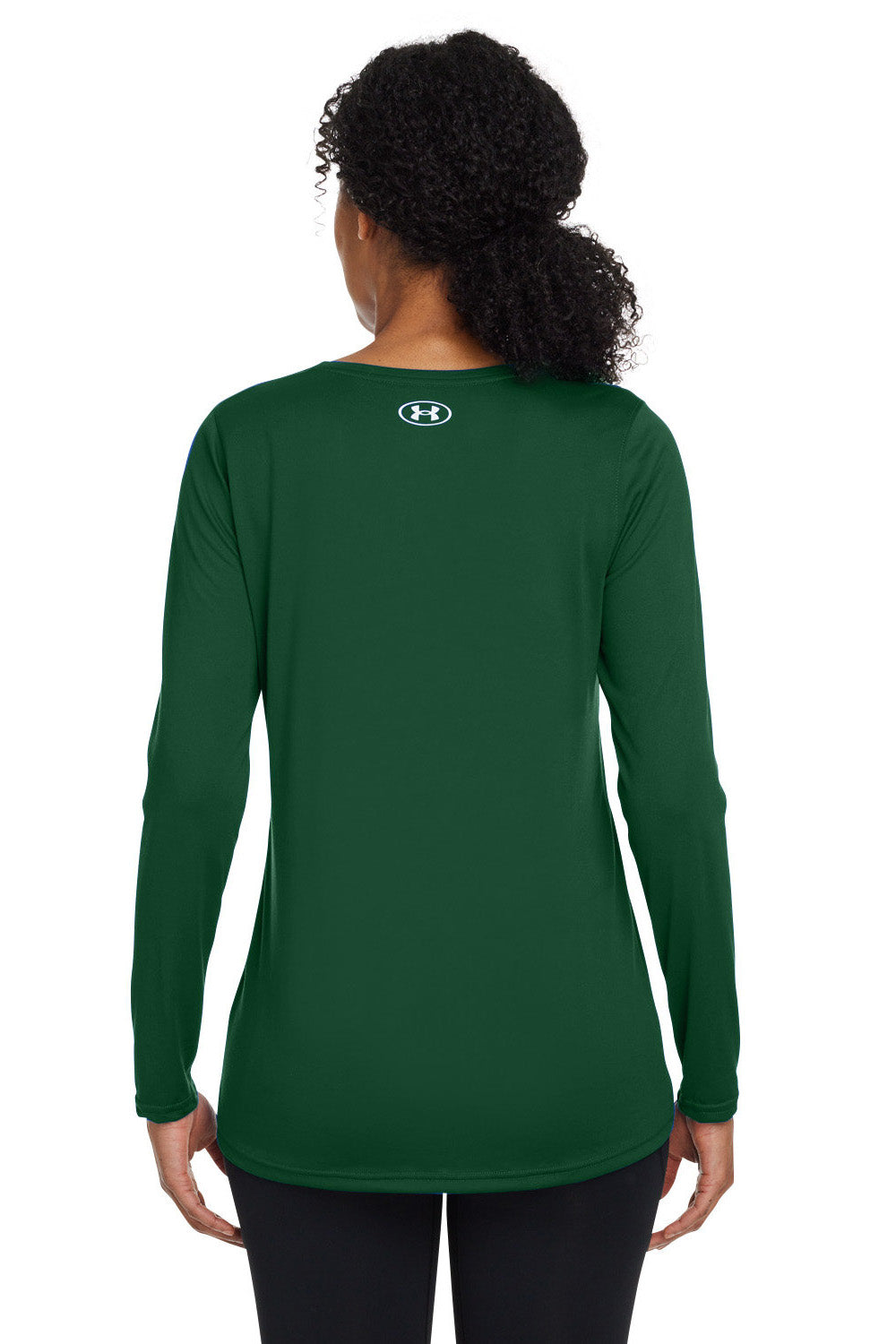 Under Armour 1376852 Womens Team Tech Moisture Wicking Long Sleeve Crewneck T-Shirt Forest Green Model Back