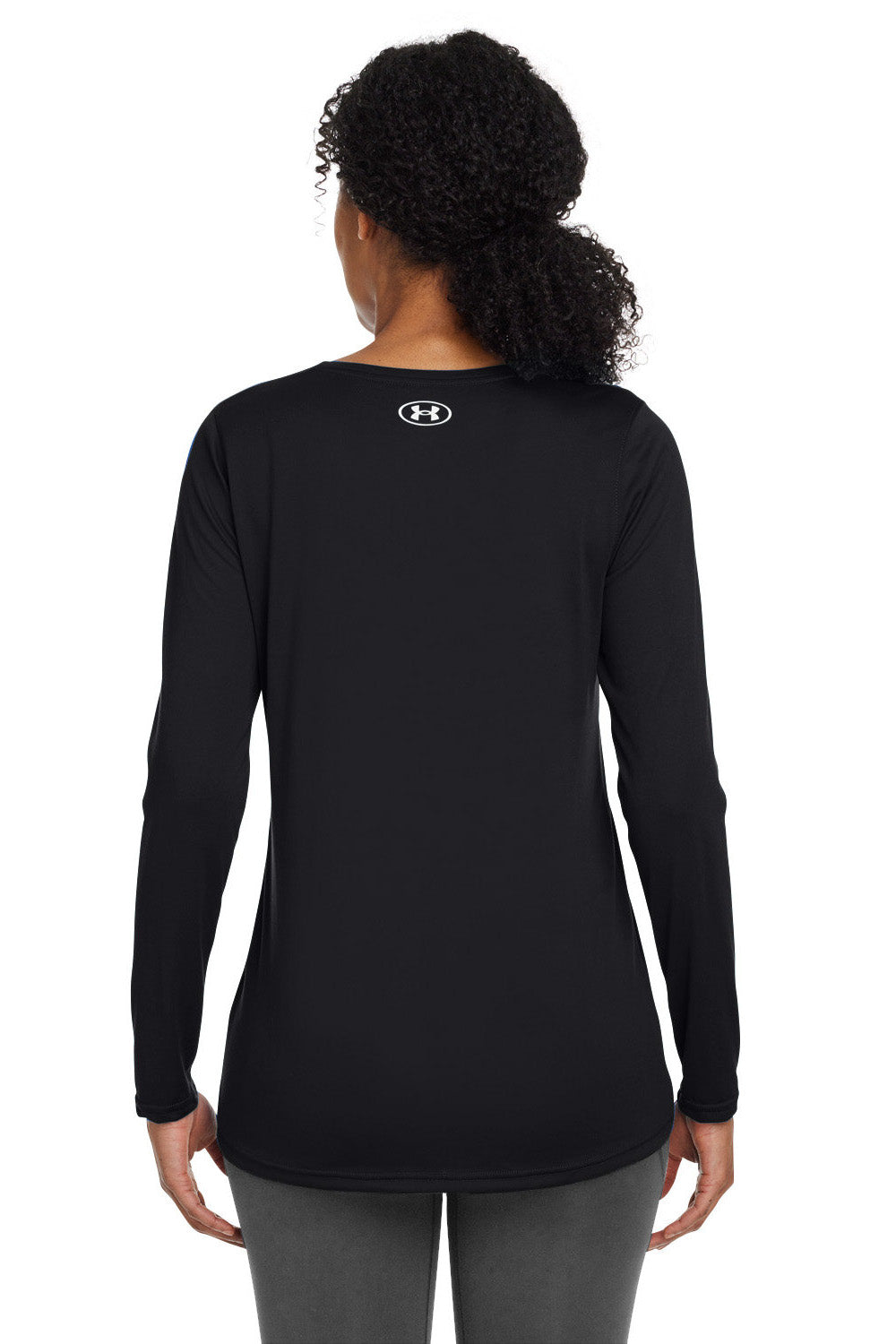 Under Armour 1376852 Womens Team Tech Moisture Wicking Long Sleeve Crewneck T-Shirt Black Model Back