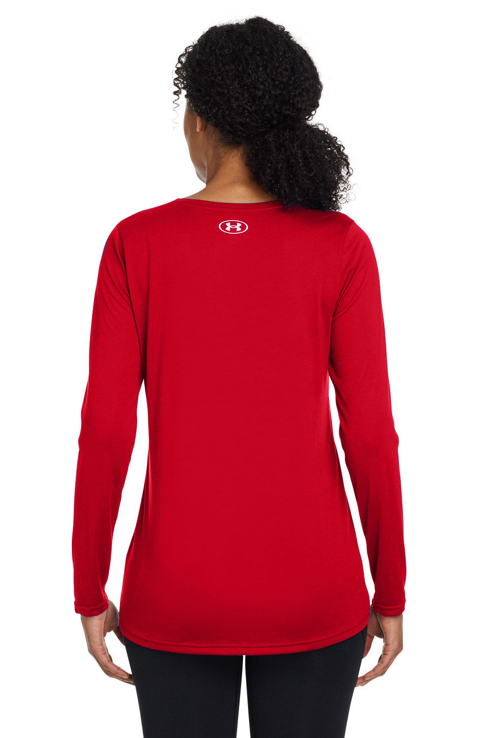 Under Armour 1376852 Womens Team Tech Moisture Wicking Long Sleeve Crewneck T-Shirt Red Model Back
