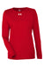 Under Armour 1376852 Womens Team Tech Moisture Wicking Long Sleeve Crewneck T-Shirt Red Flat Front