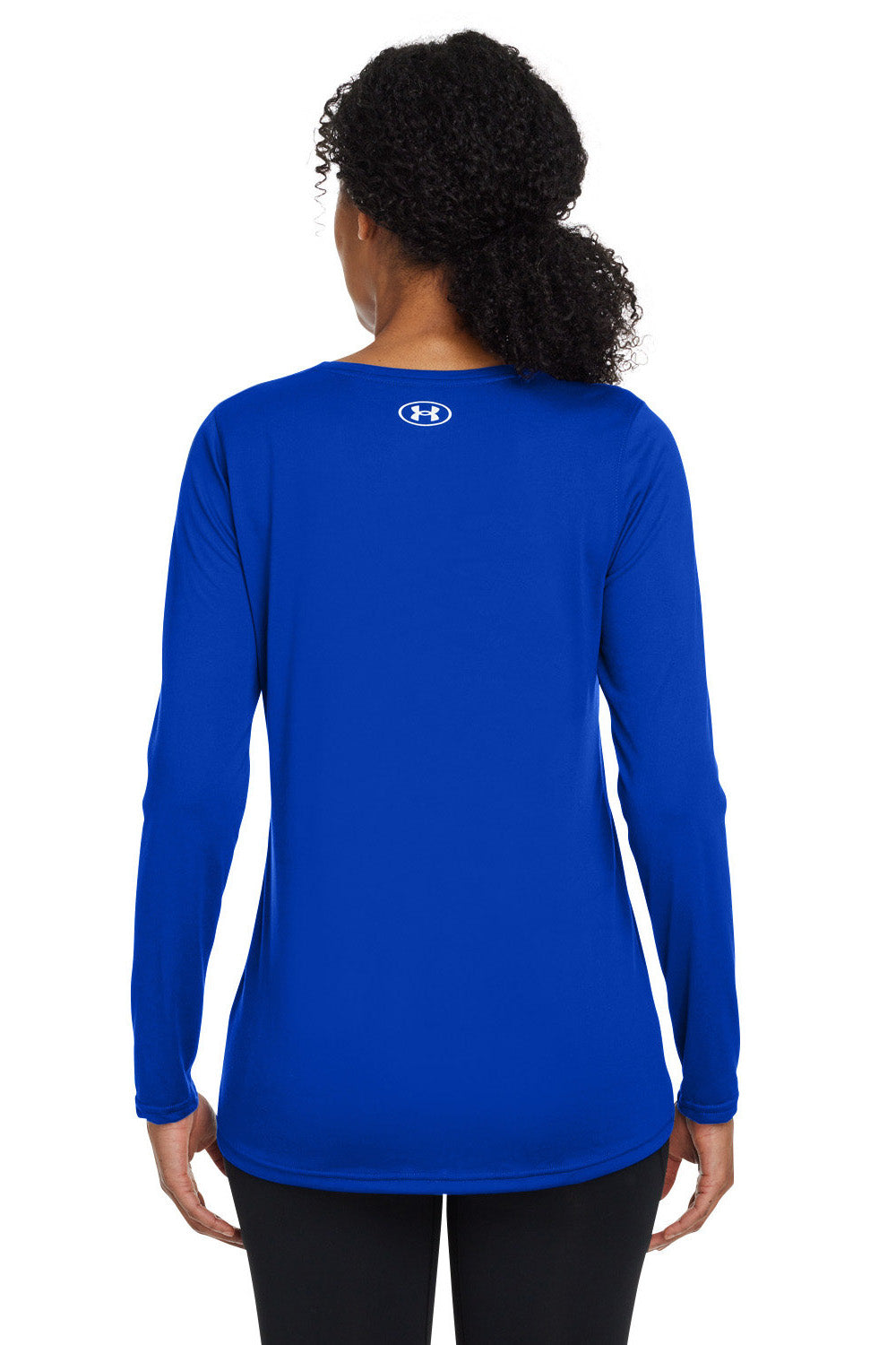 Under Armour 1376852 Womens Team Tech Moisture Wicking Long Sleeve Crewneck T-Shirt Royal Blue Model Back