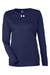 Under Armour 1376852 Womens Team Tech Moisture Wicking Long Sleeve Crewneck T-Shirt Midnight Navy Blue Flat Front