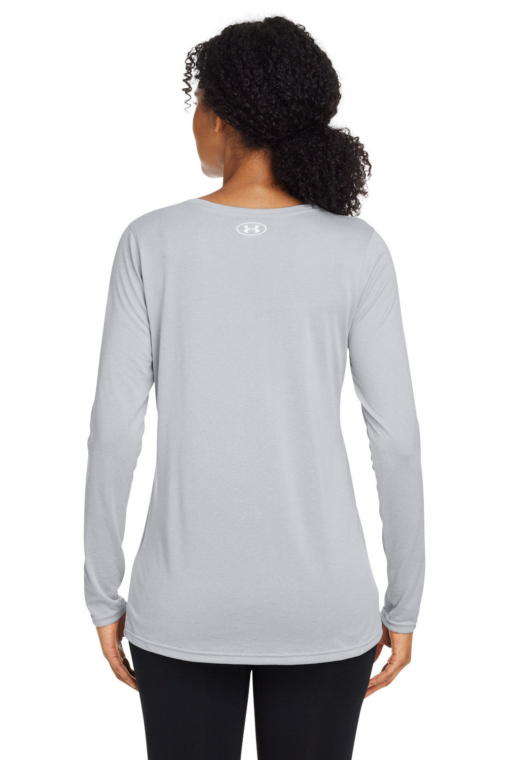 Under Armour 1376852 Womens Team Tech Moisture Wicking Long Sleeve Crewneck T-Shirt Mod Grey Model Back