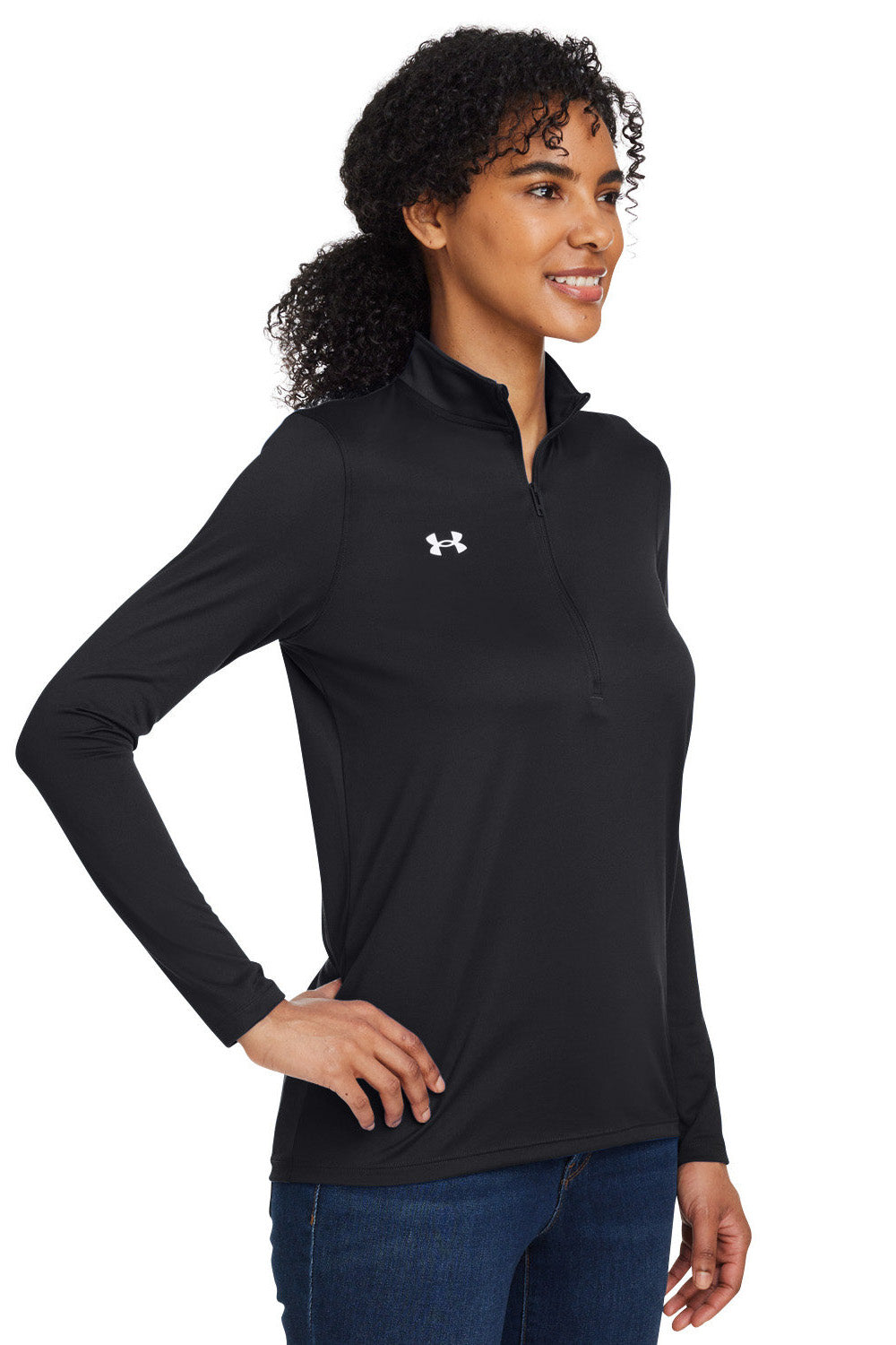 Under Armour 1376862 Womens Team Tech Moisture Wicking 1/4 Zip Sweatshirt Black Model 3Q