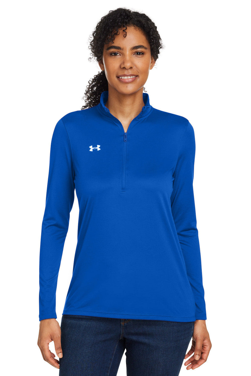 Under Armour 1376862 Womens Team Tech Moisture Wicking 1/4 Zip Sweatshirt Royal Blue Model Front