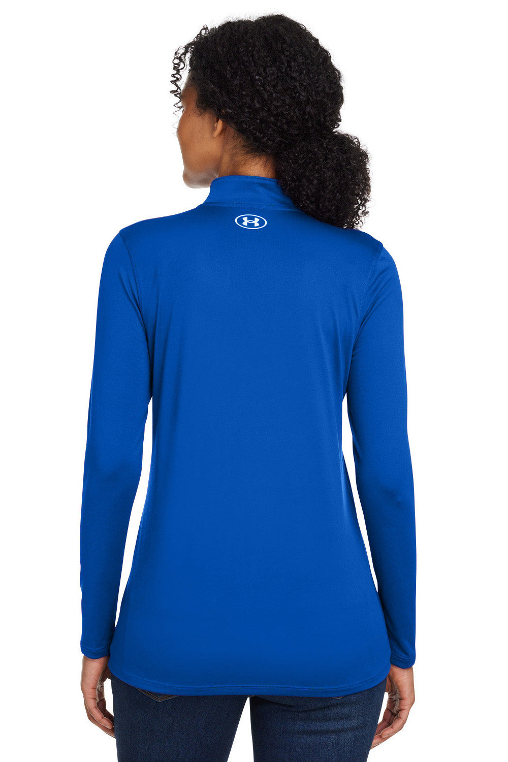 Under Armour 1376862 Womens Team Tech Moisture Wicking 1/4 Zip Sweatshirt Royal Blue Model Back