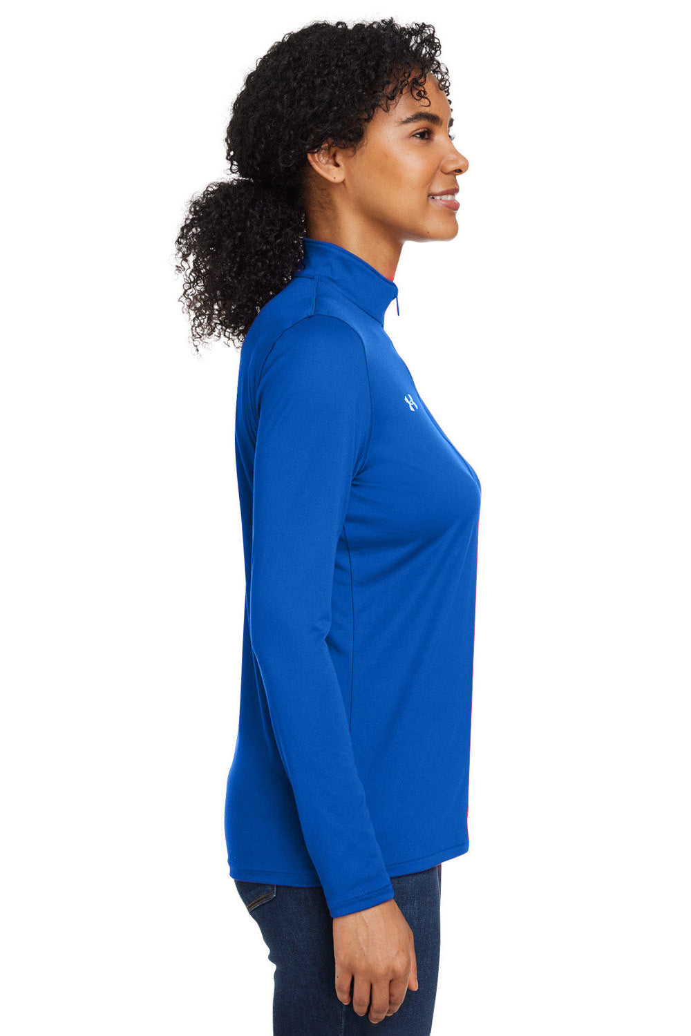 Under Armour 1376862 Womens Team Tech Moisture Wicking 1/4 Zip Sweatshirt Royal Blue Model Side