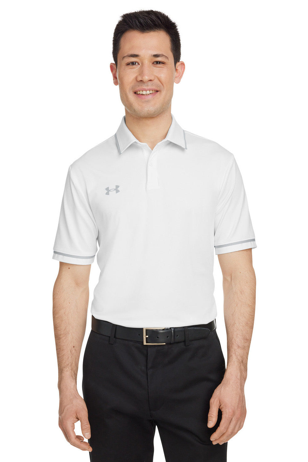 Under Armour 1376904 Mens Teams Performance Moisture Wicking Short Sleeve Polo Shirt White Model Front