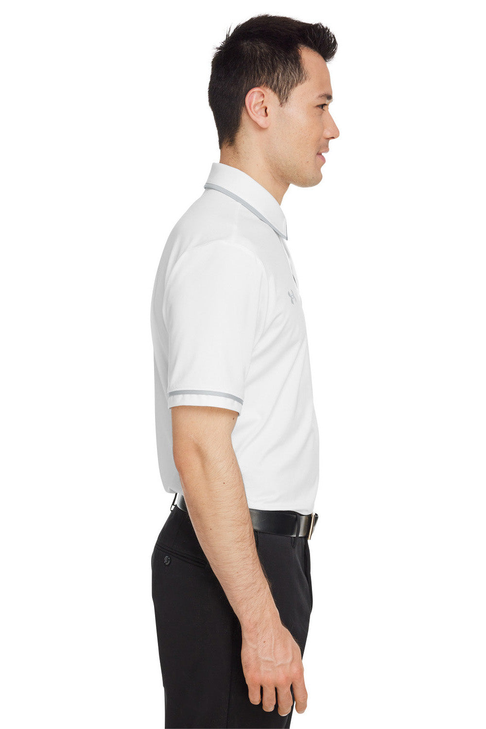 Under Armour 1376904 Mens Teams Performance Moisture Wicking Short Sleeve Polo Shirt White Model Side