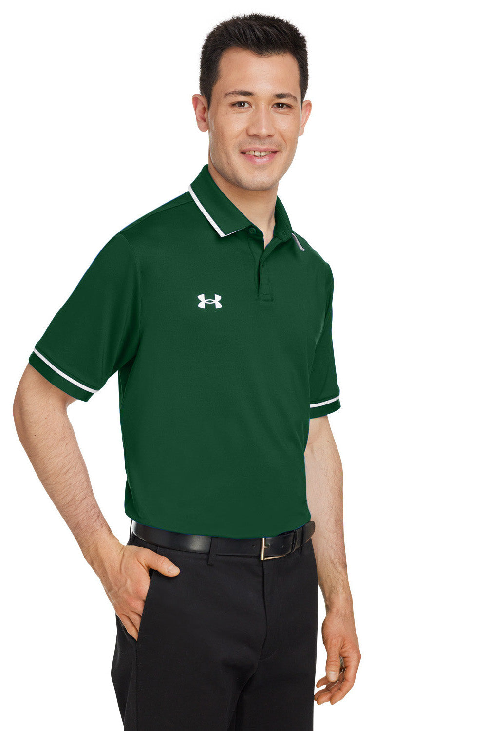 Under Armour 1376904 Mens Teams Performance Moisture Wicking Short Sleeve Polo Shirt Forest Green Model 3Q