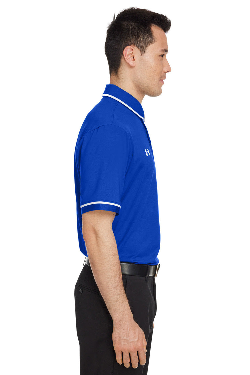 Under Armour 1376904 Mens Teams Performance Moisture Wicking Short Sleeve Polo Shirt Royal Blue Model Side