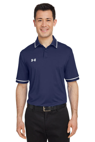 Under Armour 1376904 Mens Teams Performance Moisture Wicking Short Sleeve Polo Shirt Midnight Navy Blue Model Front