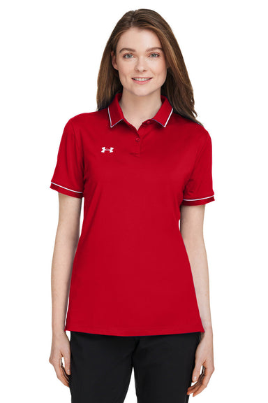 Under Armour 1376905 Womens Teams Performance Moisture Wicking Short Sleeve Polo Shirt Red Model Front