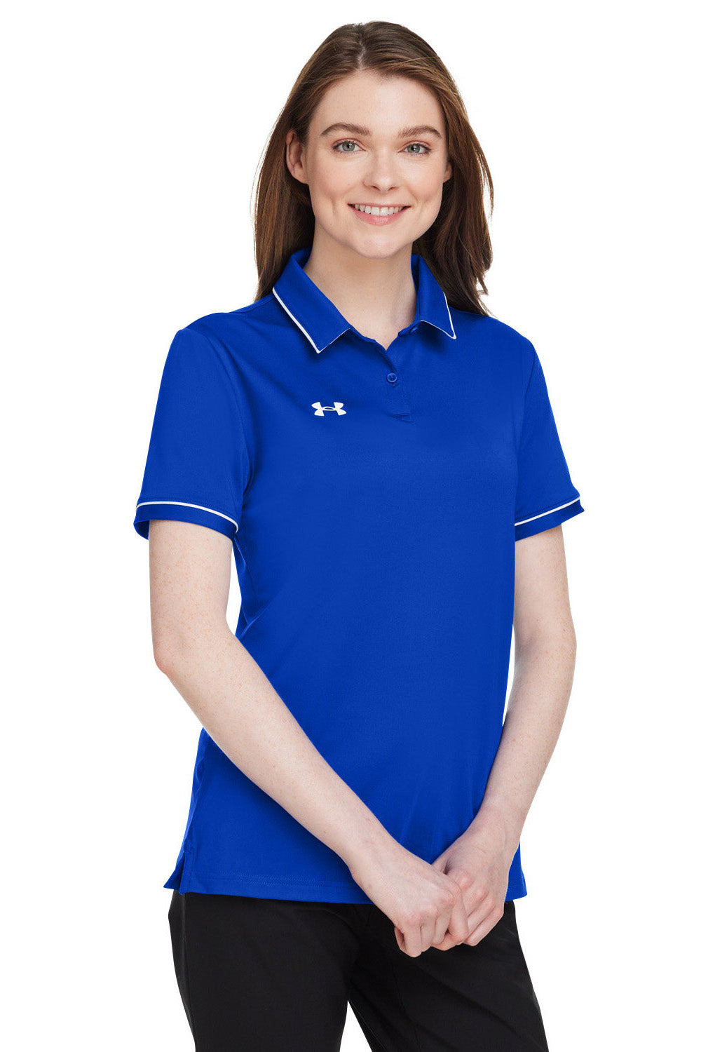 Under Armour 1376905 Womens Teams Performance Moisture Wicking Short Sleeve Polo Shirt Royal Blue Model 3Q