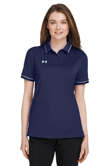 Under Armour 1376905 Womens Teams Performance Moisture Wicking Short Sleeve Polo Shirt Midnight Navy Blue Model Front