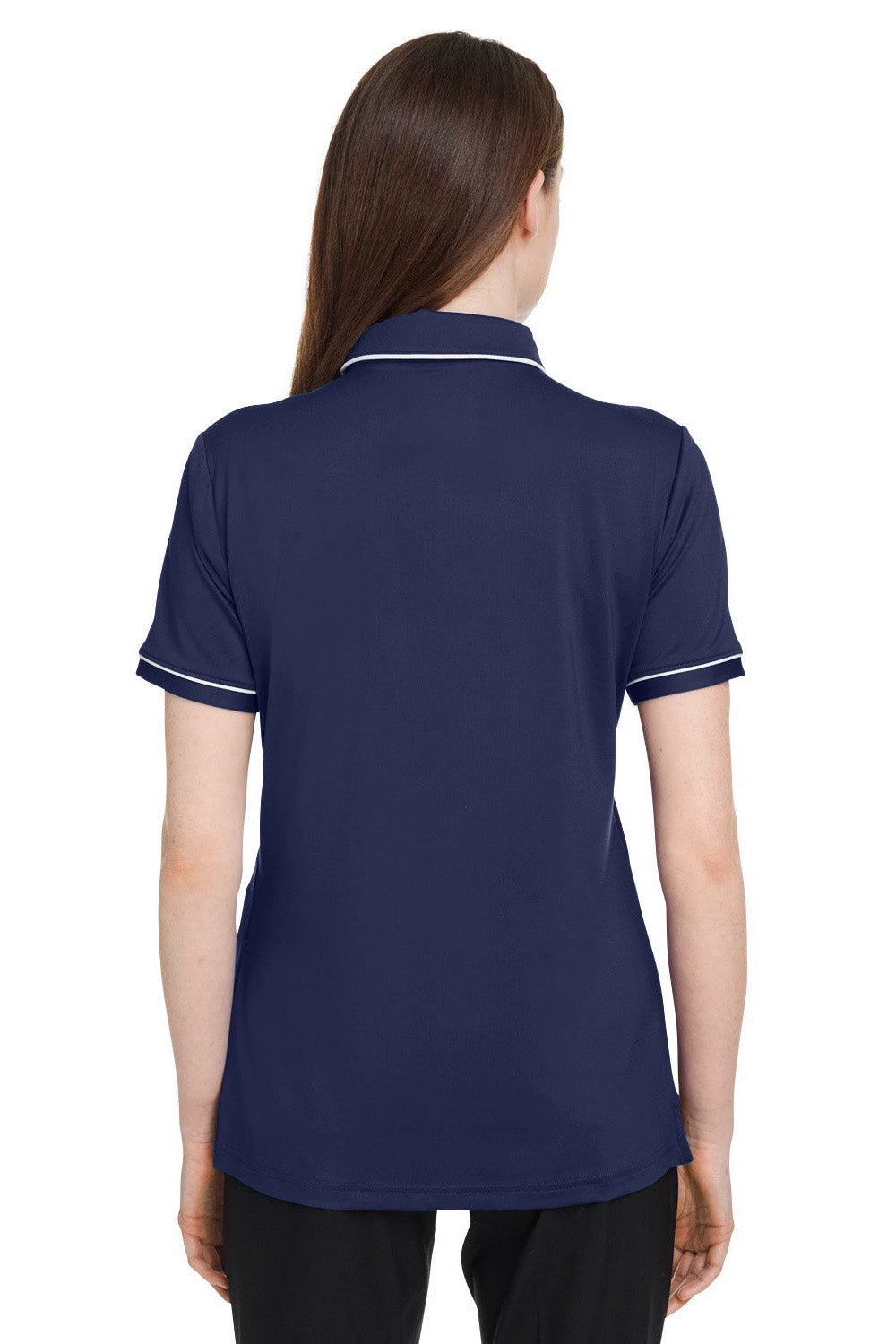 Under Armour 1376905 Womens Teams Performance Moisture Wicking Short Sleeve Polo Shirt Midnight Navy Blue Model Back