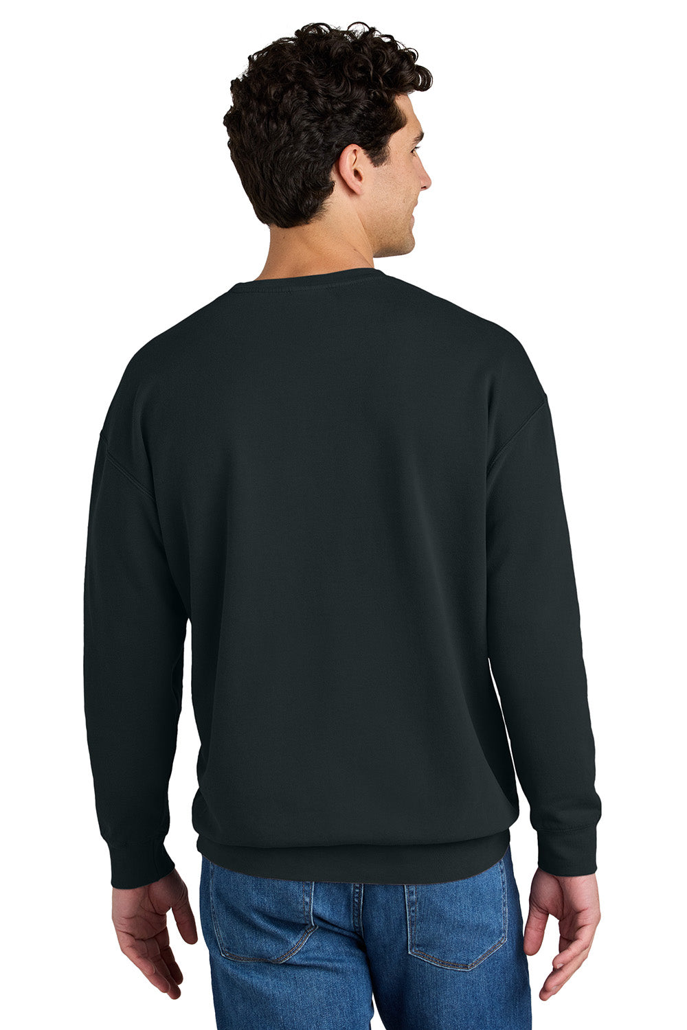 Comfort Colors 1466 Mens Garment Dyed Fleece Crewneck Sweatshirt Black Model Back