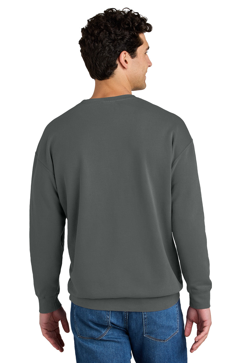 Comfort Colors 1466 Mens Garment Dyed Fleece Crewneck Sweatshirt Pepper Grey Model Back