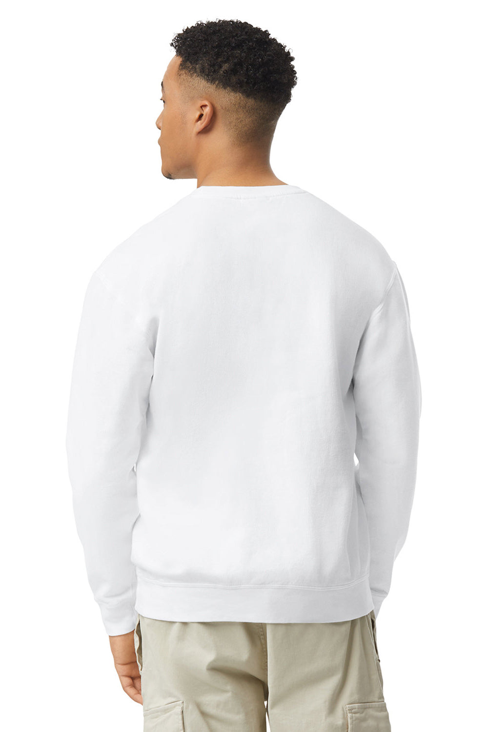Comfort Colors 1466 Mens Garment Dyed Fleece Crewneck Sweatshirt White Model Back